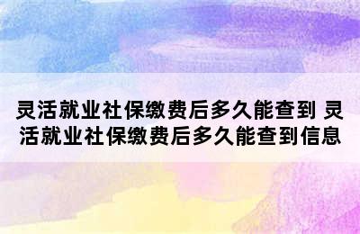 灵活就业社保缴费后多久能查到 灵活就业社保缴费后多久能查到信息